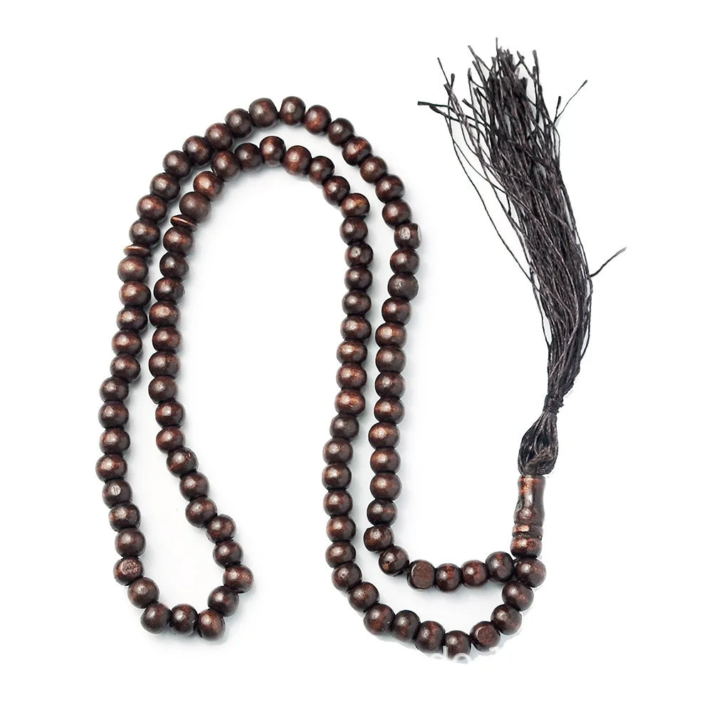 Natural Wood Tasbih — 99 Prayer Beads with Tassel | Muslim Gift