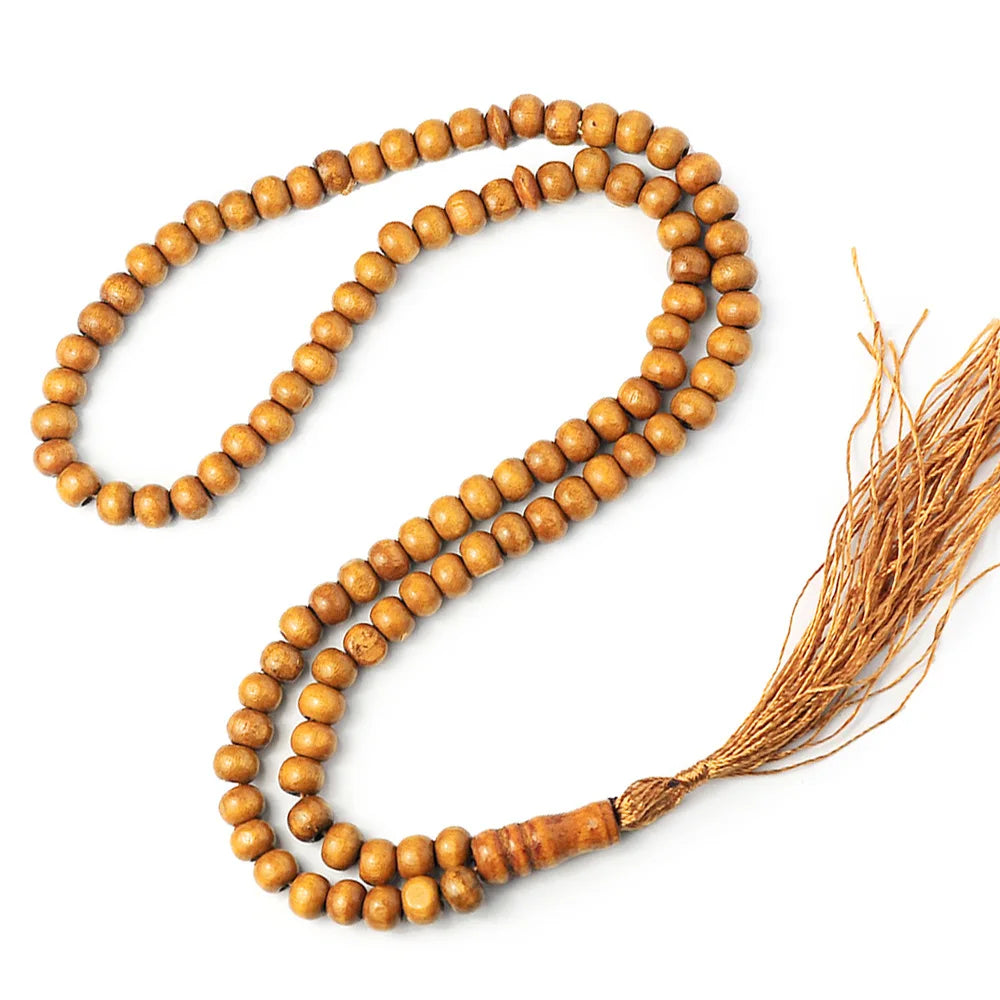 Natural Wood Tasbih — 99 Prayer Beads with Tassel | Muslim Gift
