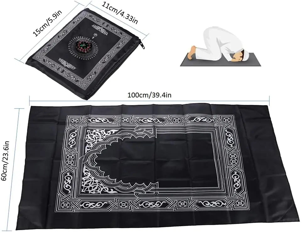 Travel Prayer Mat with Compass & Pouch — Waterproof, Foldable | 5 Colors