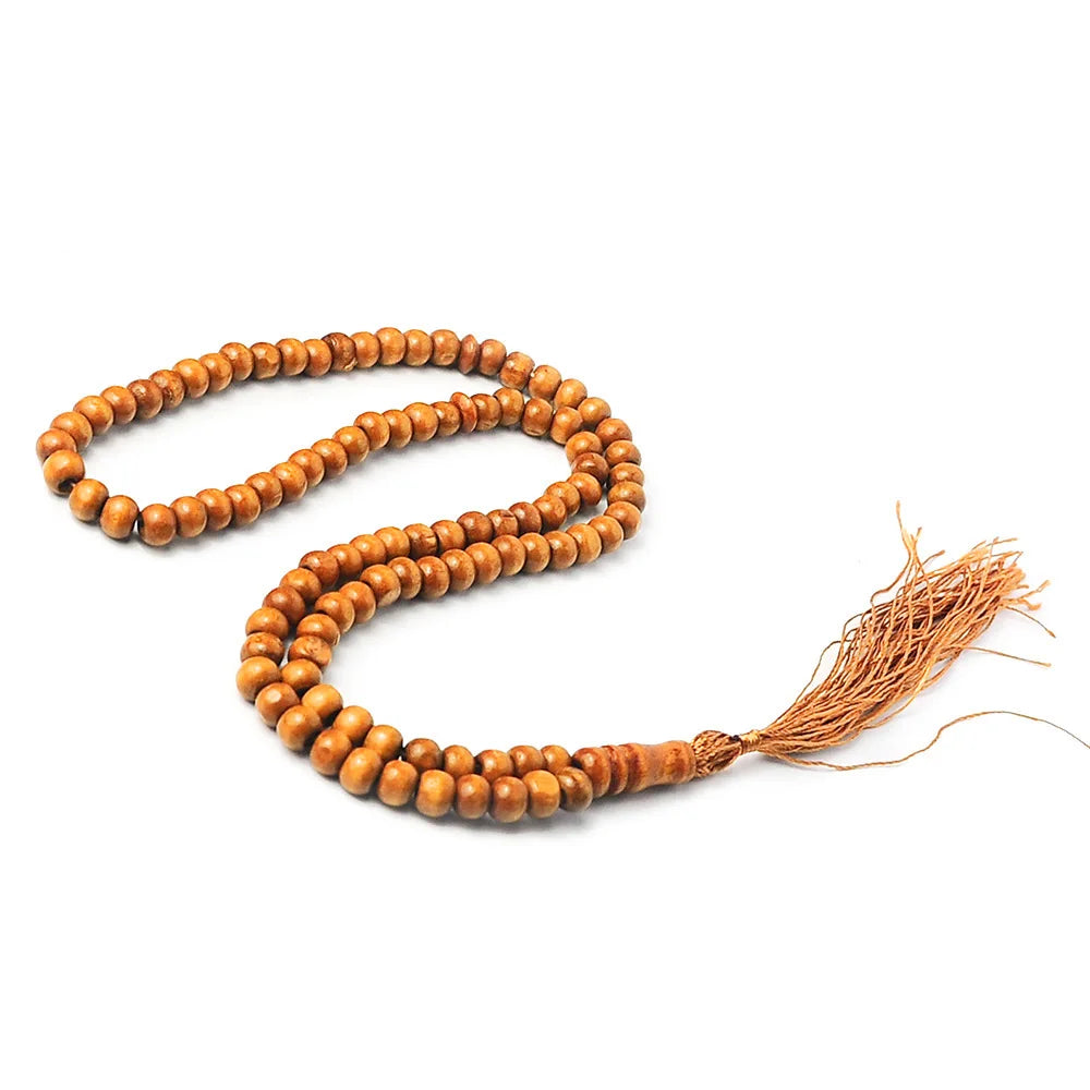 Natural Wood Tasbih — 99 Prayer Beads with Tassel | Muslim Gift