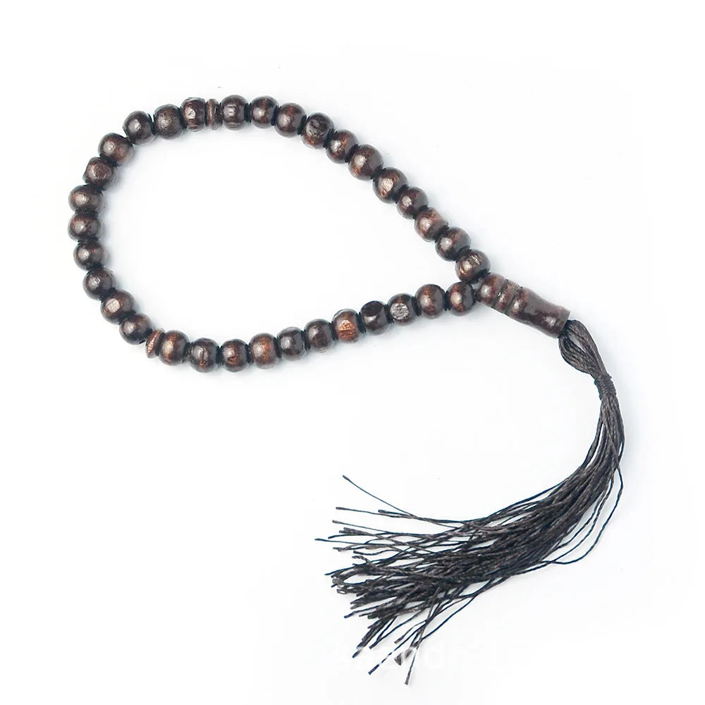 Natural Wood Tasbih — 99 Prayer Beads with Tassel | Muslim Gift
