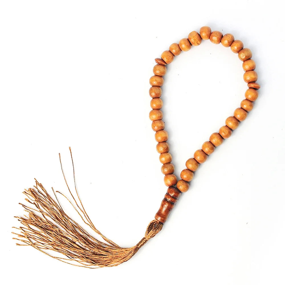 Natural Wood Tasbih — 99 Prayer Beads with Tassel | Muslim Gift