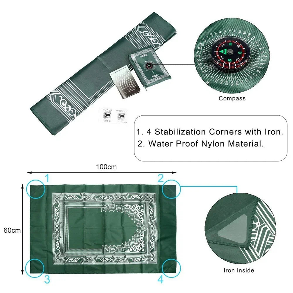 Travel Prayer Mat with Compass & Pouch — Waterproof, Foldable | 5 Colors